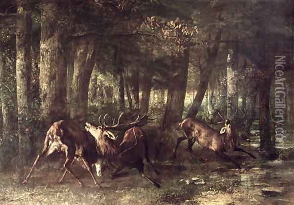Spring, Stags Fighting, 1861 Oil Painting - Jean-Baptiste-Camille Corot