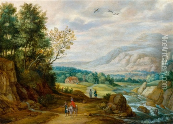 Wide Landscape With Travellers Oil Painting - Isaac Van Oosten