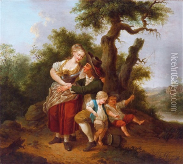 Hirtenfamilie In Einer Landschaft Oil Painting - Johann Conrad Seekatz