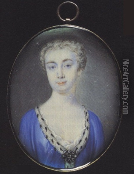A Noblewoman Wearing Ermine-trimmed Blue Robes Held With A Jewelled Brooch, White Underdress, Her Hair Powdered Oil Painting - Peter Paul Lens