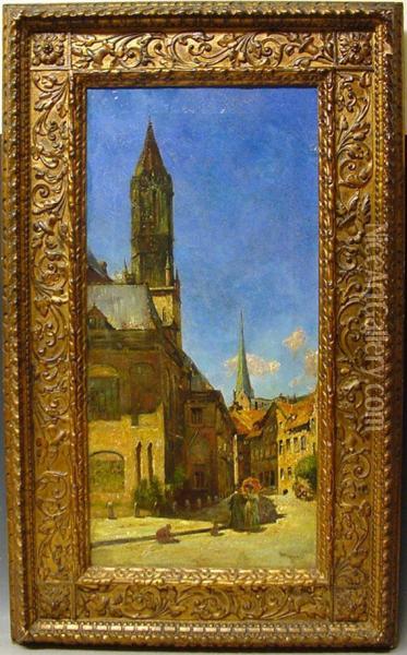 Jacobi.-und Petrikirche In Hamburg Oil Painting - Dietrich Leonidas Kooremann