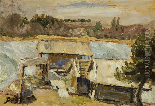 Storehouses, Lemland Aland Oil Painting - Joel Petersson