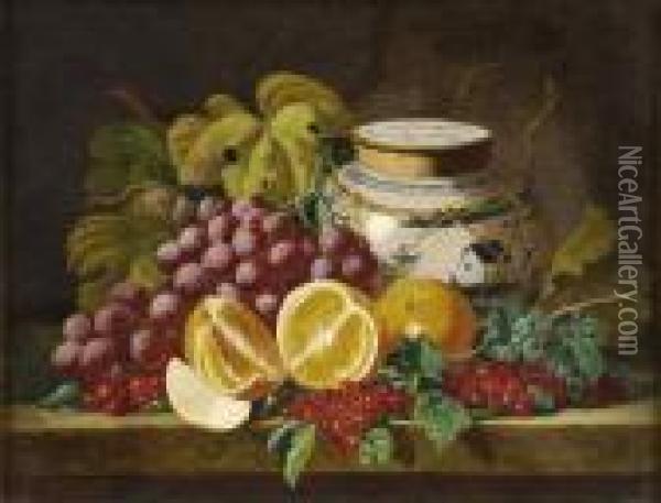 Fruchtestilleben Mit Chinesischem Deckeltopf. Oil Painting - Charles Thomas Bale