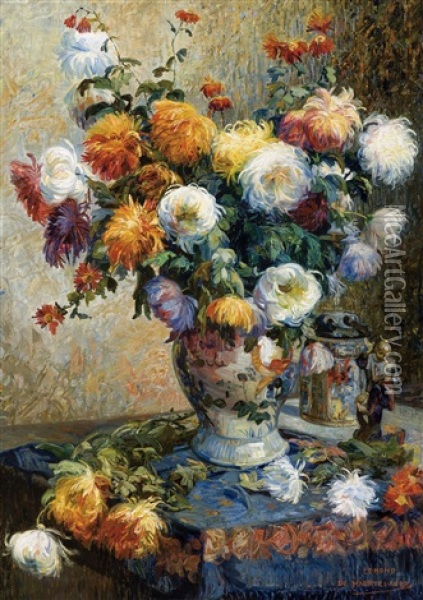 Still Life With Flowers Oil Painting - Edmond De Maertelaere