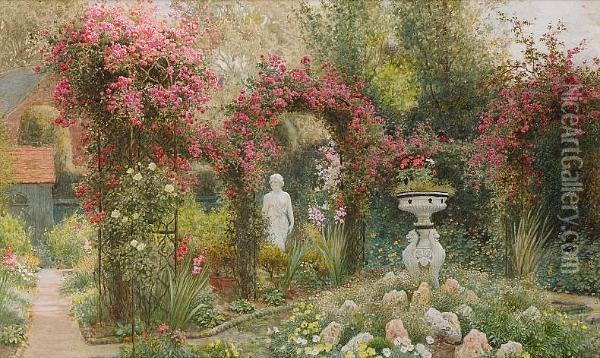 A Statue In A Romantic Garden Oil Painting - Arthur Claude Strachan