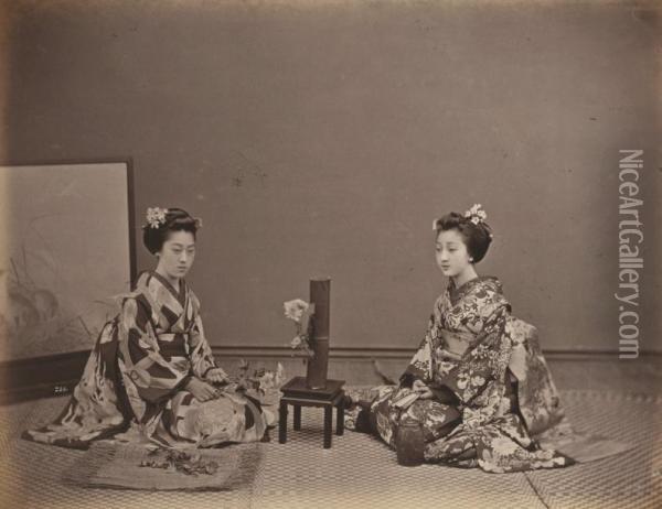 Geishas Oil Painting - Kusakabe Kimbei