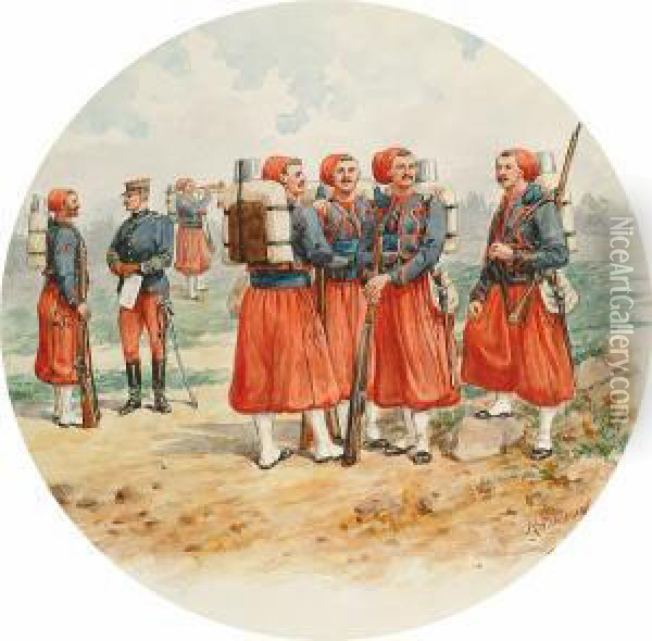 A Group Of French Zouaves Oil Painting - Richard Simkin