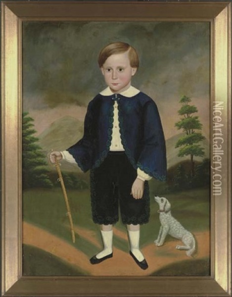 A Boy In Blue With Sword And Dog Oil Painting - Joseph Goodhue Chandler