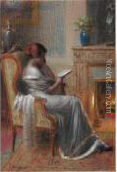 Reading By The Fire Oil Painting - Delphin Enjolras