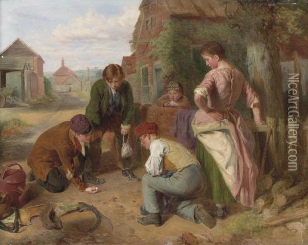 The Game Of Marbles Oil Painting - William Henry Knight