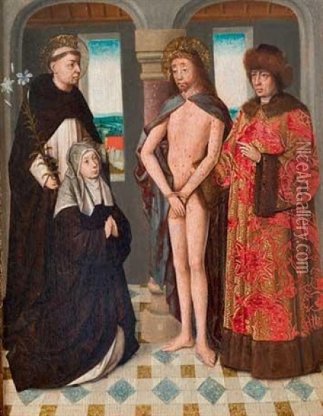 Christ Aux Liens Entre Saint Dominique, Une Religieuse Et Ponce Pilate Oil Painting - Petrus Christus