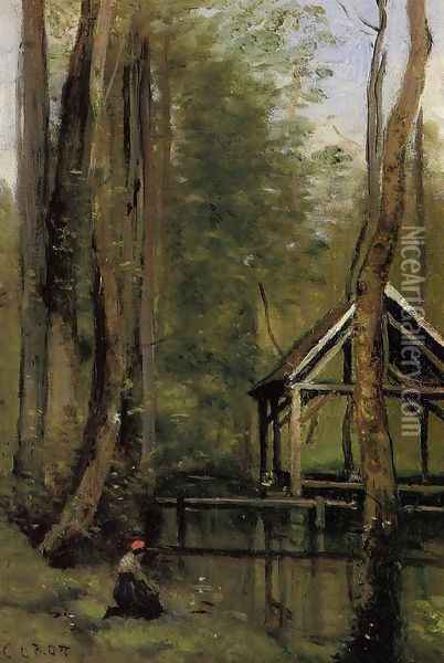 Fishing Shed at Mathois near Gournay-en-Bray Oil Painting - Jean-Baptiste-Camille Corot