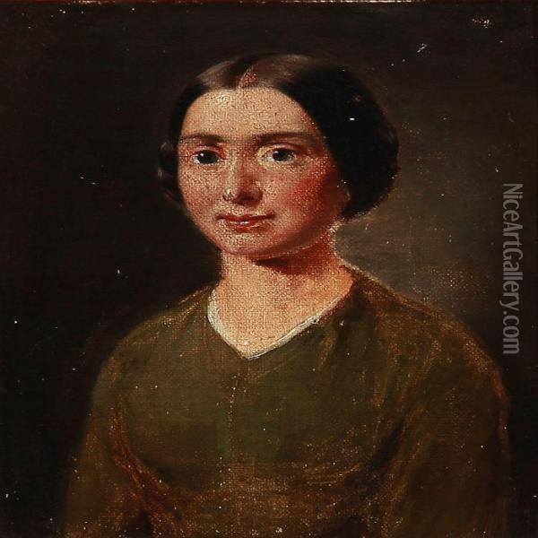 Portrait Of A Girl In A Green Dress Oil Painting - Wilhelm Marstrand