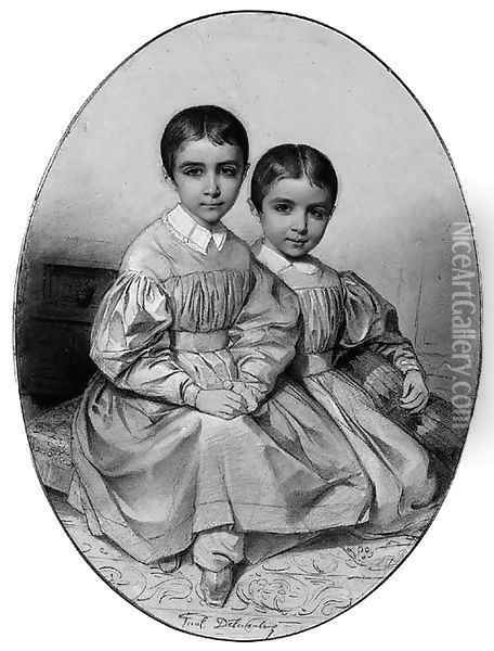 Portrait of Alexandre and Leon de Gosselin, as children Oil Painting - Hippolyte (Paul) Delaroche