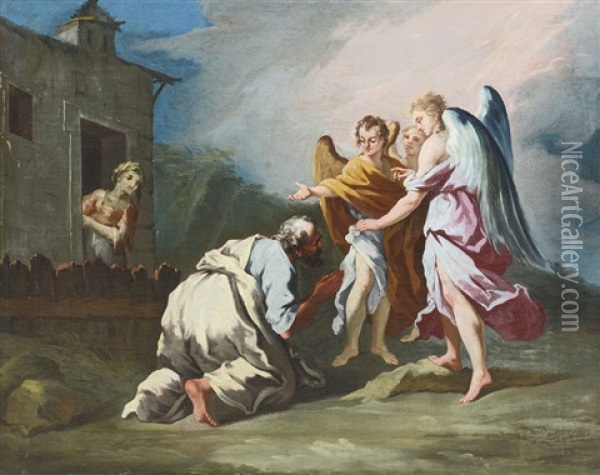 Abramo E Gli Angeli Oil Painting - Jacopo Amigoni