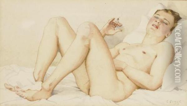 Male Nude With Cigarette Oil Painting - Konstantin Andreevic Somov