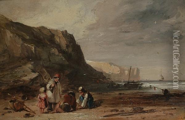 Figures In A Coastal Landscape. Oil Painting - William Collins