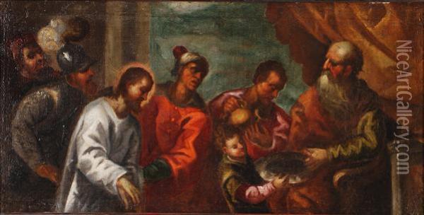 Christ Before Pilate Oil Painting - Acopo D'Antonio Negretti (see Palma Giovane)