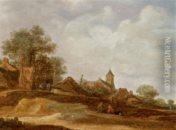 Zwei Rastende Bauern Vor Der Ruine Von Egmont Oil Painting - Frans de Hulst