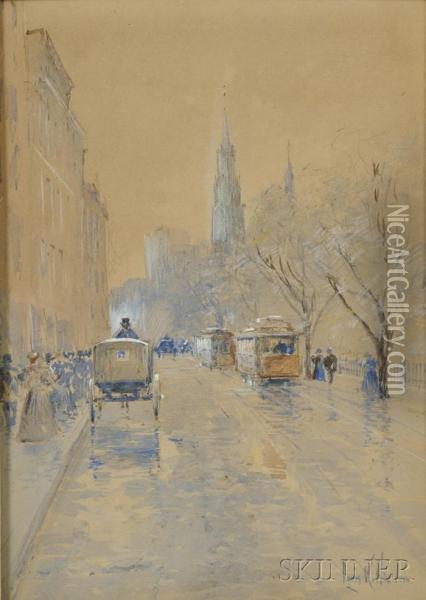 Boston Street Scene, Boylston Street Towardarlington Street Church Oil Painting - Louis Kinney Harlow