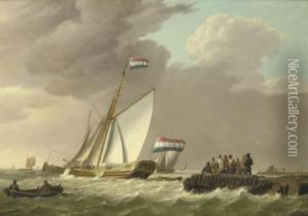 Looking Out To Sea Oil Painting - Johannes Hermanus Koekkoek