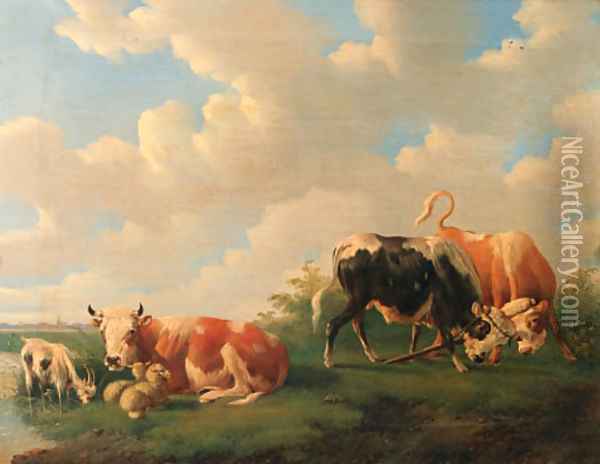 Cattle in a meadow Oil Painting - Albertus Verhoesen