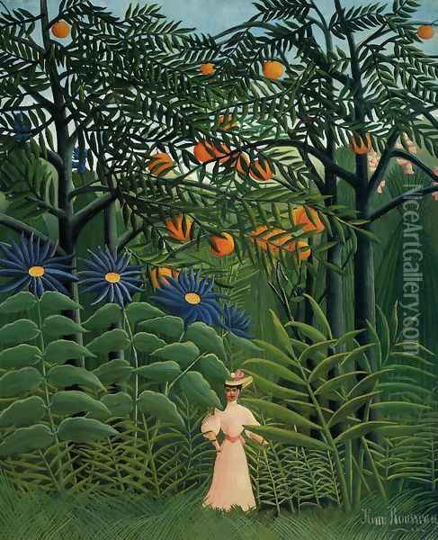 Woman Walking In An Exotic Forest Oil Painting - Henri Julien Rousseau