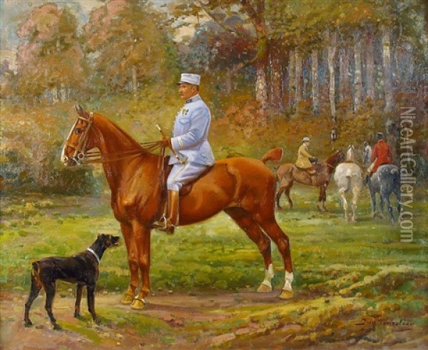L'officier Sur Son Cheval Oil Painting - Daniel Tardieu