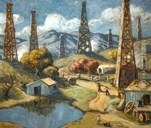 Oil Wells Of Montebello Oil Painting - Elliot Bouton Torrey