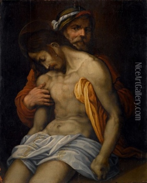 La Christ Mort Soutenu Par Saint Joseph D'arimathie Oil Painting - Giovanni Antonio Lappoli