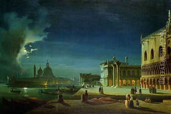 Venice by Moonlight Oil Painting - Ippolito Caffi