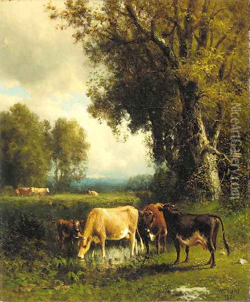 Cows in the Meadow Oil Painting - William M. Hart