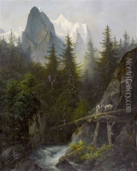 Wilder Gebirgsbach Mit Well- Und Wetterhorn Oil Painting - Carl Franz Rudolf Volmar