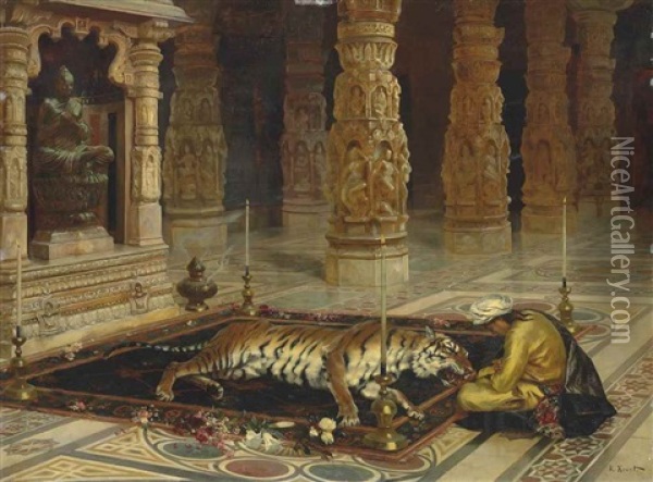 Honouring The Tiger Oil Painting - Rudolf Ernst