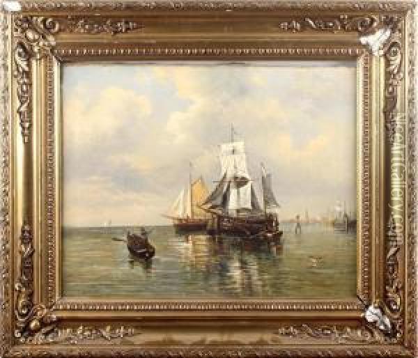 Boats In A Calm Oil Painting - Jacob Petersen