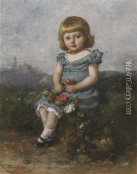 Junges Madchen Beim Binden Eines Blumenkranzchens Oil Painting - Wilhelm Friedenberg
