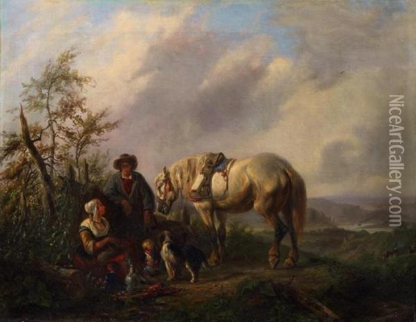 Landschaft Mit Rastender Bauernfamilie Und Pferd Oil Painting - Wouterus Verschuur