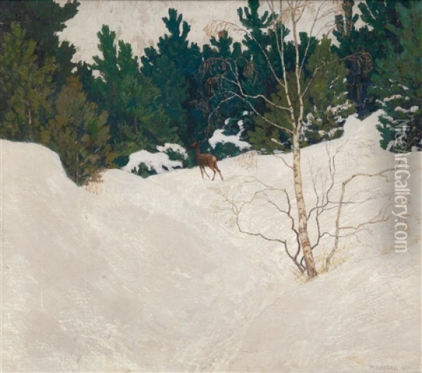 Reh Im Winterwald Oil Painting - Max Kahrer