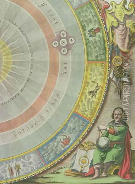 Nicolaus Copernicus (1473-1543), detail from a Map showing the Copernican System of Planetary Orbits, 'Planisphaerium Copernicanum', from 'The Celestial Atlas, or The Harmony of the Universe' Oil Painting - Andreas Cellarius