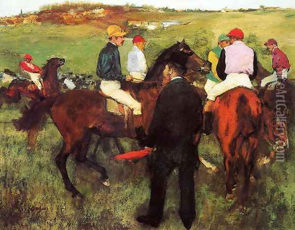 Racehorses at Longchamp I Oil Painting - Edgar Degas
