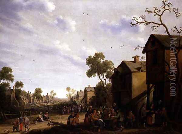 Village scene with peasants merrymaking Oil Painting - Joost Cornelisz. Droochsloot