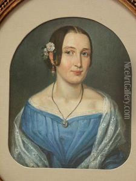 Portret Mlodej Kobiety - Miniatura Oil Painting - Maria Staubmann