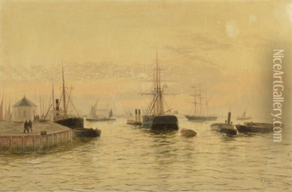 Bateaux Anglais Dans Un Port (pair) Oil Painting - Edward Henry Eugene Fletcher