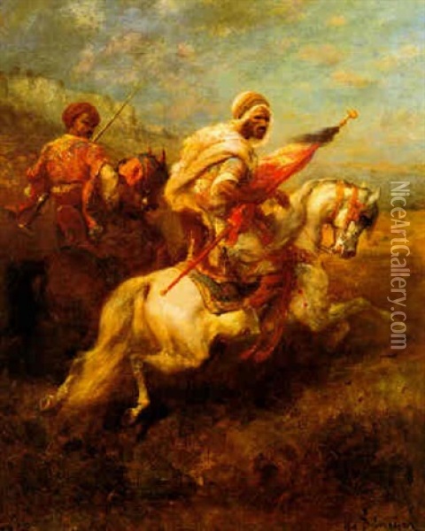 Two Arab Scouts Oil Painting - Adolf Schreyer