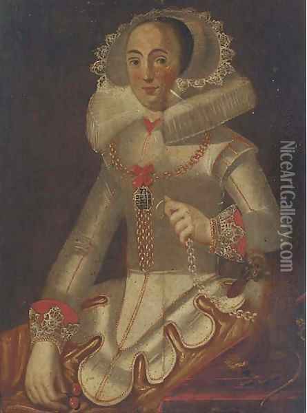 Portrait of a lady seated, half-length, in a 16th Century dress Oil Painting - Alonso Sanchez Coello