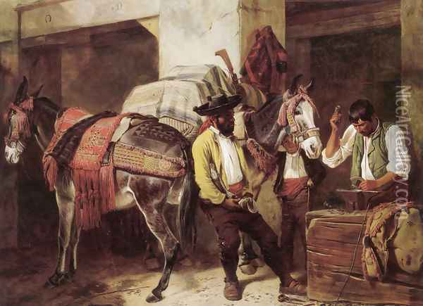 The Blacksmith's Shop Oil Painting - Richard Ansdell