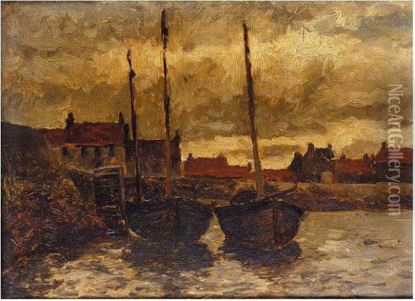 Boats In A Harbour Oil Painting - George, Sir Reid