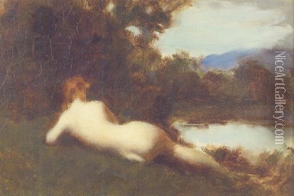 Nude Reclining By A Lake Oil Painting - Jean Jacques Henner