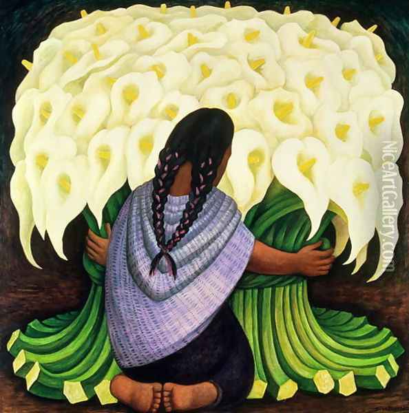 The Flower Seller 1942 Oil Painting - Diego Rivera