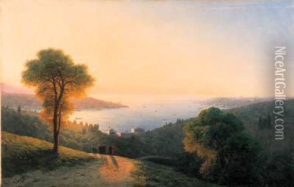 A View Of The Bosphorus From The
 European Side Above The Palace Ofthe Dolmabahe, The Seraglio Point On 
The Right Oil Painting - Ivan Konstantinovich Aivazovsky